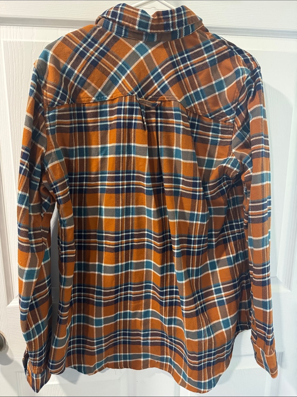 Duluth Trading Co Orange and Teal Plaid Button-Down Shirt - Picture 4 of 5